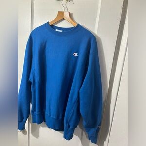 SALE Champion Reverse Weave Crewneck Sweater sweatshirt blue small logo patch
